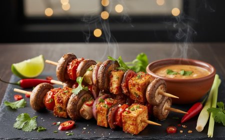 वेगन टॉम यम मशरूम स्क्यूर कैसे बनाएं (How to Make a Vegan Tom Yum Mushroom Skewer)