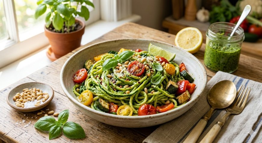ज़ुकीनी नूडल बाउल वेगन पेस्टो के साथ कैसे बनाएं (How to Make a Zucchini Noodle Bowl with Vegan Pesto)
