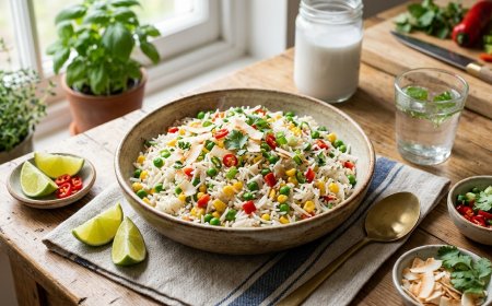 नारियल चावल मटर और कॉर्न के साथ कैसे बनाएं (How to Make a Coconut Rice with Peas and Corn)